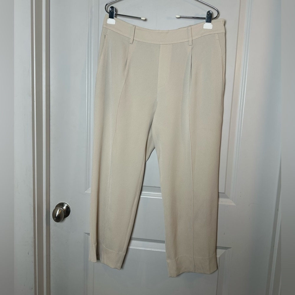 Vince Ankle Pull On Pleated Straight Leg Lightweight Cream Pants, Large - Picture 2 of 10